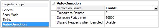 17 Device Properties Auto-Demotion The Auto-Demotion properties can temporarily place a device off-scan in the event that a device is not responding.