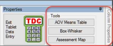 Tablet Data Review Tools Column Properties tab Data analysis