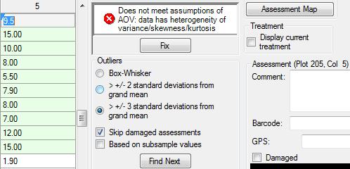 Assessment Data "Column Properties" Search for outliers in current data column using a standard outlier test