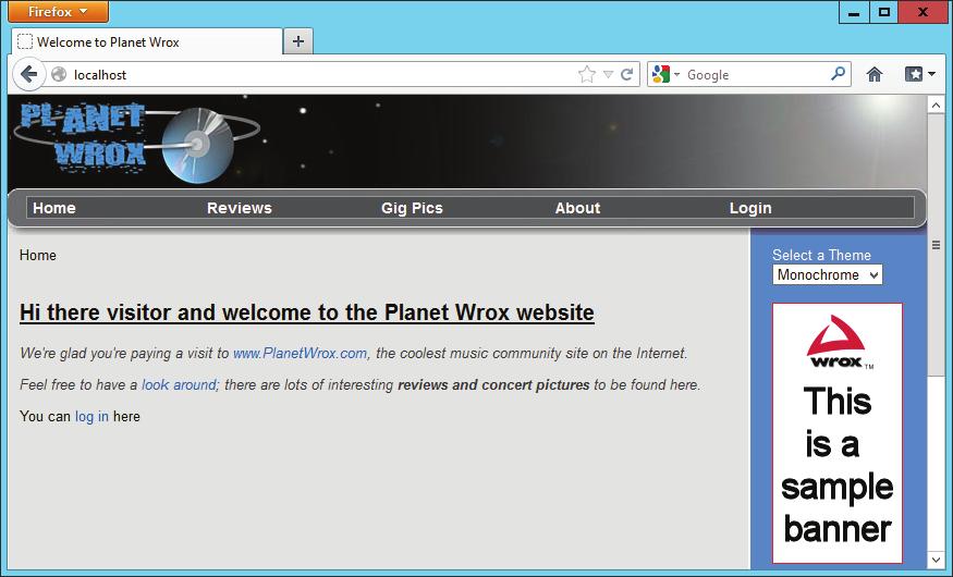 The Sample Application x 29 The sample site you build in this book is called Planet Wrox, a site that serves as an online community for people interested in music.
