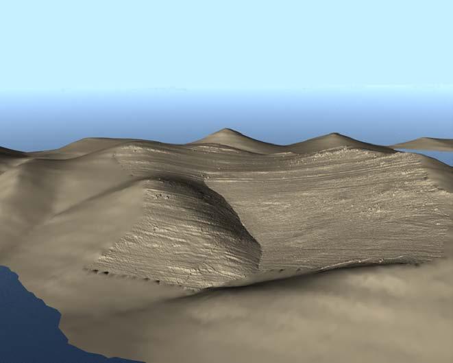 FIG 4: High resolution 3D model of scanned area inserted in low resolution 3D model of rest of the island.