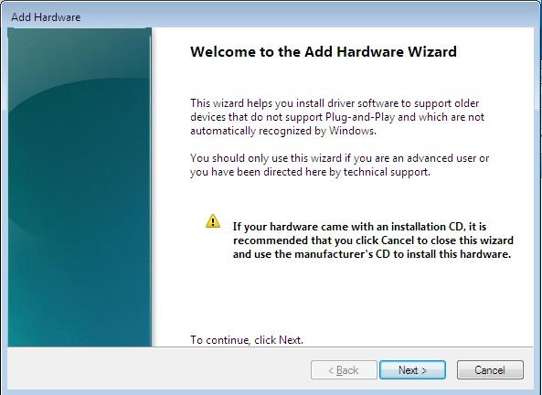 (3) Add Hardware Wizard window