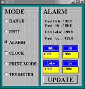 In the window SETUP, select the option button named ALARM under the title MODE.
