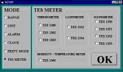 Operation of connecting with other meters : A. Tes meters : a). Move mouse pointer to Option then click. And move mouse pointer to Setup then click this button.