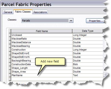 3. On the Parcel Fabric Properties dialog box, click the Fabric Classes tab and choose Parcels from the Classes drop-down list. 4.