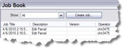 Each time an edit is made for example, a parcel merge or a parcel attribute edit the edit is tracked as a mini job on the Job Book dialog box.