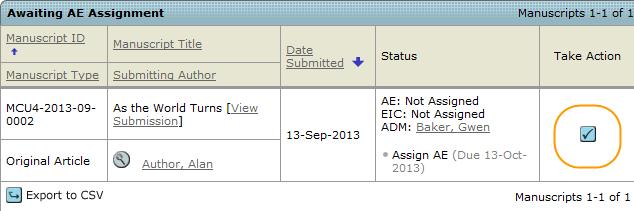 Click Assign AE. 2. The list of papers that needs assignment displays.