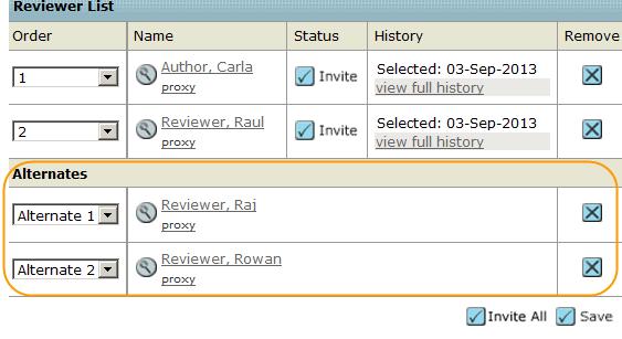 You can also select to edit any e-mail in the list before sending. Alternate reviewer list Some sites are configured with ability to set up an alternates list.