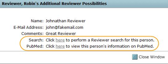 Editor can perform a reviewer search and view