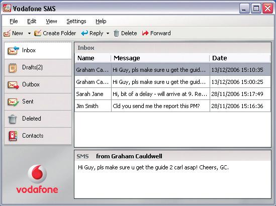 The received message can also be read from the Inbox in the main Vodafone