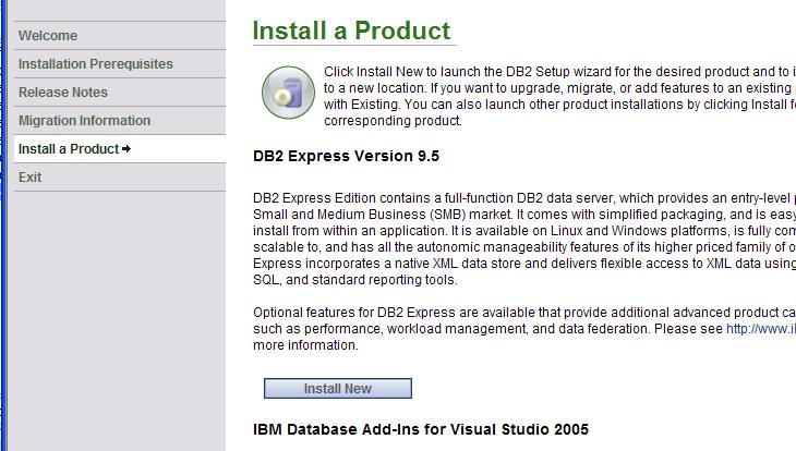 Part 7 - Installing DB2 v9.5 Express Edition Note: You cannot use ghosting or disk imaging to install this software. You must install the software on each machine separately. 1.