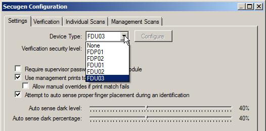 7. Under the Verification tab, select Manual, 1:Many, or 1:1. None - If the authentication is none then the system will ask for the employee s ID.
