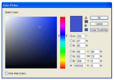 Double click the Fill from the Tool Palette. It will pop up the Color Picker. Drag the slider to blue and select a deep blue color.