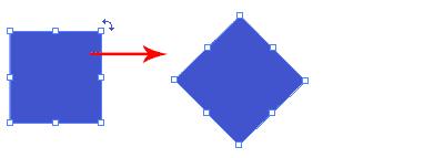 Rotating Shapes Select the shape with the Selection Tool and a bounding box will appear. Move your cursor near the anchor corner and a rotation icon will icon, click and turn it to rotate the square.