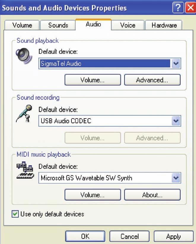 Setting up your PC to work with AT-LP2D-USB Turntable (for either PYRO or Audacity software packages included with your turntable) 5. Next, select the Audio tab.