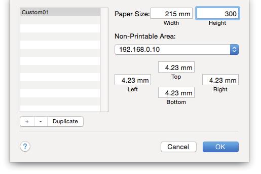 x, enter the width and height in [Paper Size], and then select your printer name in [Non-Printable Area].