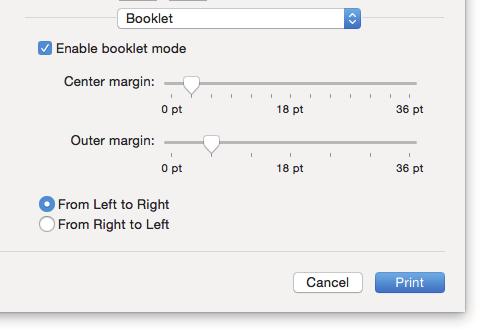 .PRINTING FROM MAC OS APPLICATIONS Making a booklet (Booklet) You can create a document in book-or magazine-style by selecting the Booklet option.