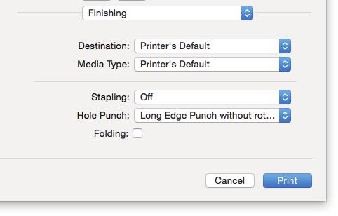 .PRINTING FROM MAC OS APPLICATIONS Hole Punch Select this to punch holes on printouts as they are ejected from the equipment.