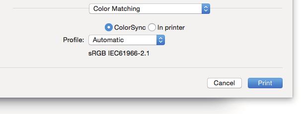 PRINTING FROM MAC OS APPLICATIONS Adjusting colors for printing Select [Print] from the [File] menu of the application. Adjust colors from the [Color Matching] menu.