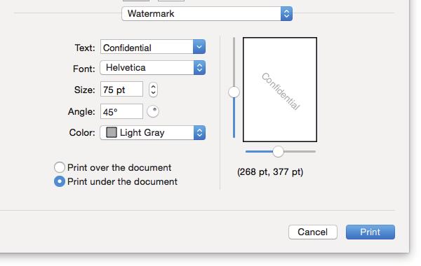 0.Adding Print Content Printing light text across a document (Watermark) You can overprint documents with useful information, such as [Confidential], [Draft], [Proof], and [Top Secret].
