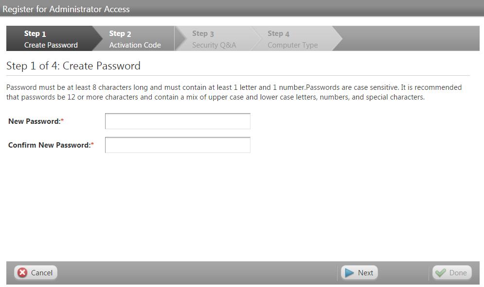 3. Create and confirm the new password.