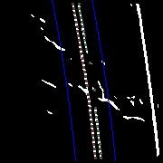 6: An example of a successful detection of a continuous road centerline in a curved road: input image (a), set of points chosen with