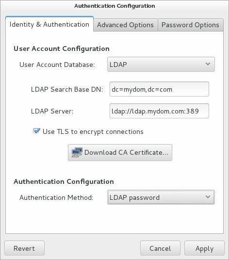 Enabling LDAP Authentication Figure 24.3 Authentication Configuration Using LDAP You can also enable LDAP by using the authconfig command.