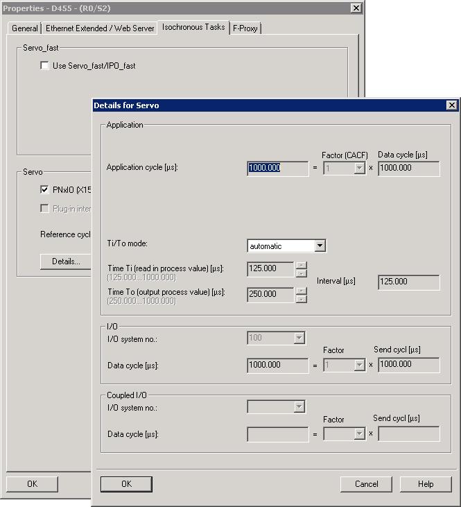 PROFINET IO 5.3 Configuring PROFINET IO with SIMOTION 3. Select the Automatic setting in the Details for servo dialog box under Ti/To mode.