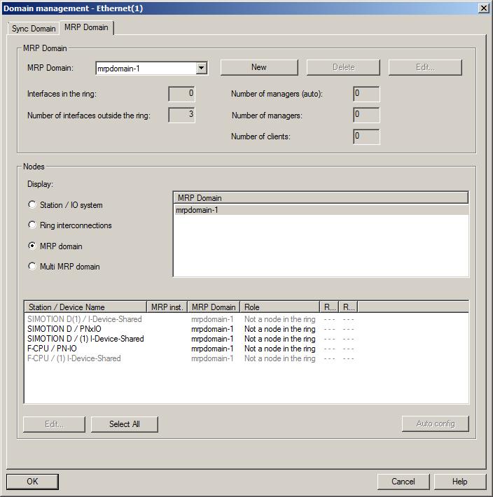 PROFINET IO 5.3 Configuring PROFINET IO with SIMOTION 3. Switch to the MRP domain tab.