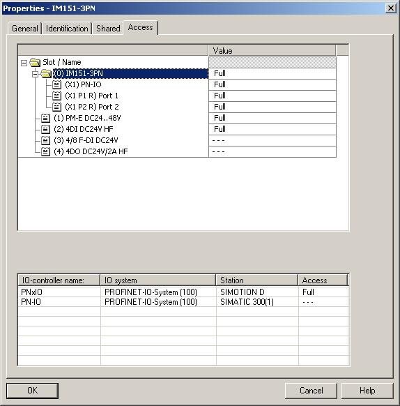PROFIsafe 9.5 PROFIsafe via PROFINET 3. Configure the access to the individual submodules. To do this, select the type of access from the drop-down list in the Value column.