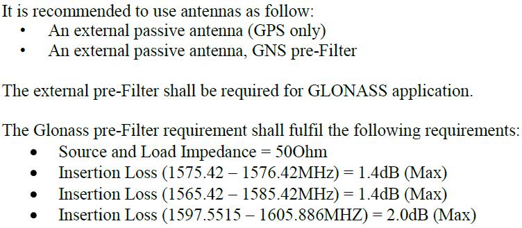 5.4 Recommended Antennas Type Manufacturer Part Number Primary & Diversity Taoglas 1 TG.30.8113 Primary & GPS Taoglas 1 MA.301.A.AB.001 Note 1: U.FL to SMA adapter required.