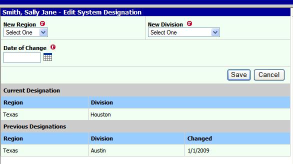 In addition, the system designation cannot be changed twice in the same day. Once the information is entered, click on Save to return to the Staff/Professional Menu.