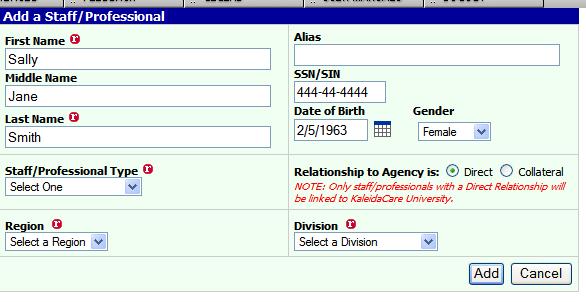 This Date of Birth will also be used to calculate the staff/professional s age on the Basic Information screen. Gender Select the appropriate response from the dropdown.