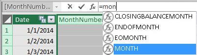 field in the Calendar Table, Double click Add Column : 45) Type Month Number and hit Enter: 46) Type an equal sign and then the letters mon.