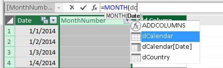 48) Type the first few letters of the Calendar Table name. Notice the drop down list that shows different icons: f x icon means a function.