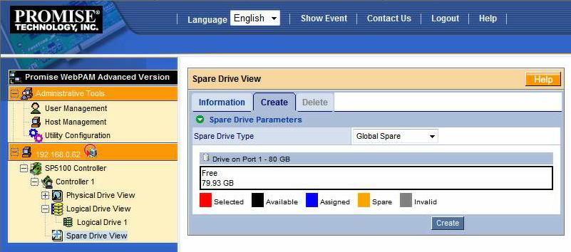 Hot spare assignment Hot spare drives can only be added using the WebPAM web interface. They can not be assigned in the firmware during POST.