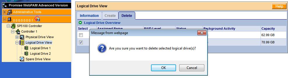 Select the drive which you wish to delete and click