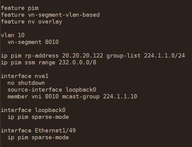 Leaf Switch 1 Leaf Switch 2 Two leaf switches configured to use Protocol Independent Multicast routing in Sparse Mode (PIM-SM) to send and receive VXLAN BUM traffic.
