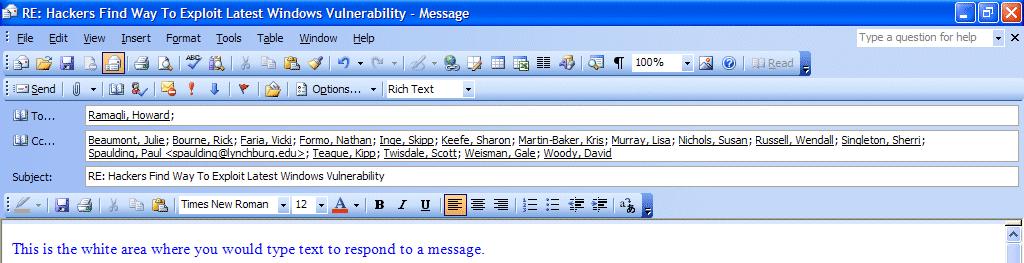 NCMail: Outlook 2003 Email User s Guide 10 Replying to a message Look at the button bar at the top of the screen (it will look like the image on the left).