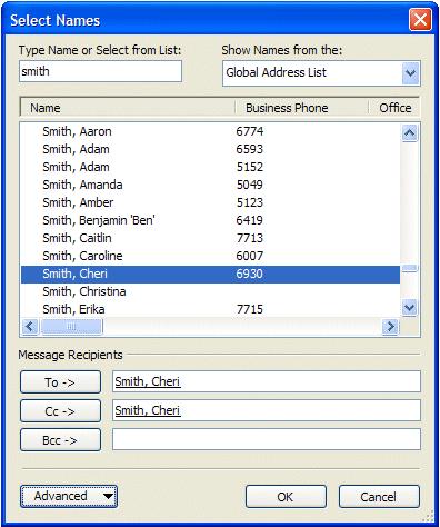 NCMail: Outlook 2003 Email User s Guide 15 Global Address List We ll look at several Address Lists and explain how each is utilized. First, we ll look at the Global Address List.