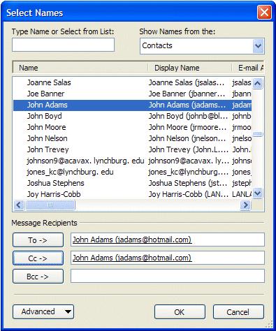 NCMail: Outlook 2003 Email User s Guide 16 Contacts (in older versions of Outlook Personal Address Book) How can you create your own automatic address list for someone who is not on the NCMail mail