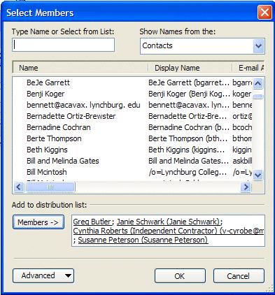 NCMail: Outlook 2003 Email User s Guide 25 By using either the Global Address List, or your Contacts you can create your Distribution list.