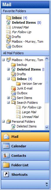 NCMail: Outlook 2003 Email User s Guide 4 Different Views in Outlook 2003 Navigation Pane When you first open Outlook 2003 your screen will normally look like the one at the top of Page 3.
