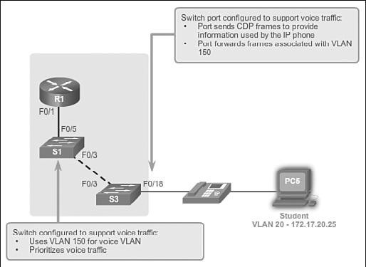 Chapter 3: VLANs 97 Figure 3-5 Voice VLAN VLANs in a Multiswitched Environment (3.1.2) Even a small business might have more than one switch.