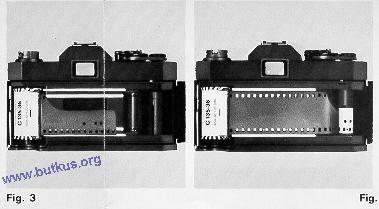Swing open camera back and place film cartridge into Film Chamber (S).
