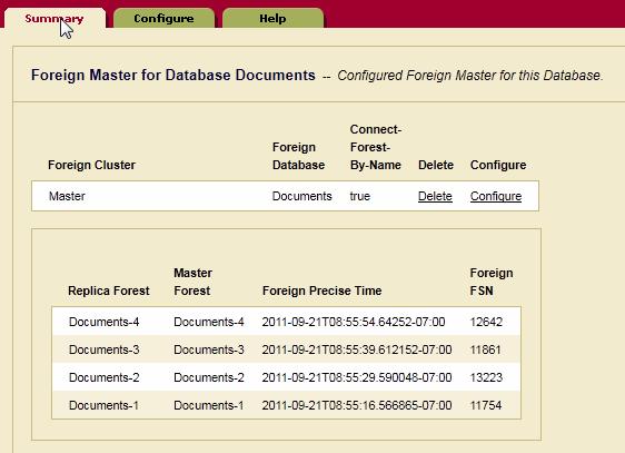 Checking Database Replication Status 2. Select the Summary tab: Field Foreign Precise Time Foreign FSN Description The point in time the foreign Master forest asserted itself as a Master.