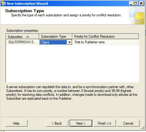 In the Initialize Subscriptions window, in the Subscription