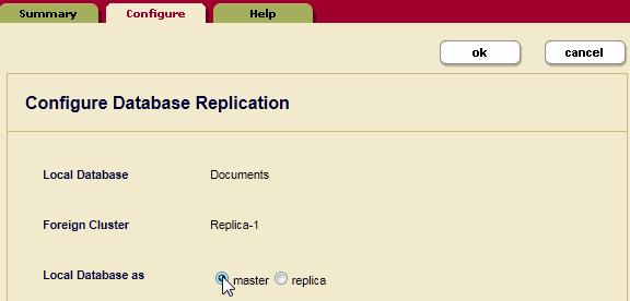 Database Replication Quick Start 3. In the Configure Database Replication page, set Master for Local Database as. 4.