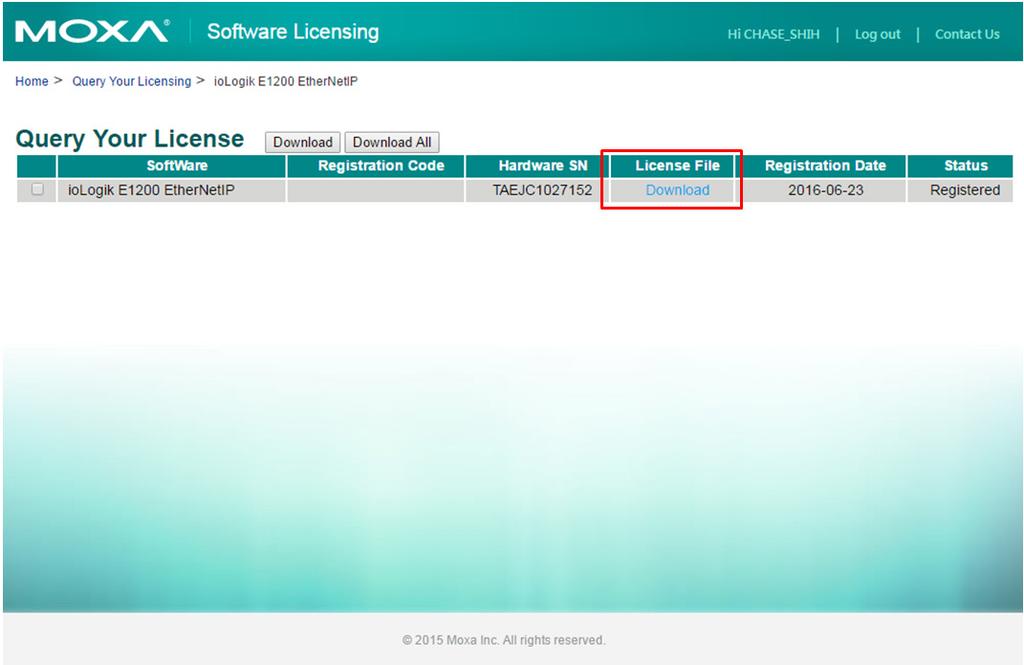 Activation Process for the EtherNet/IP Function Step 5: Download the license file and put it