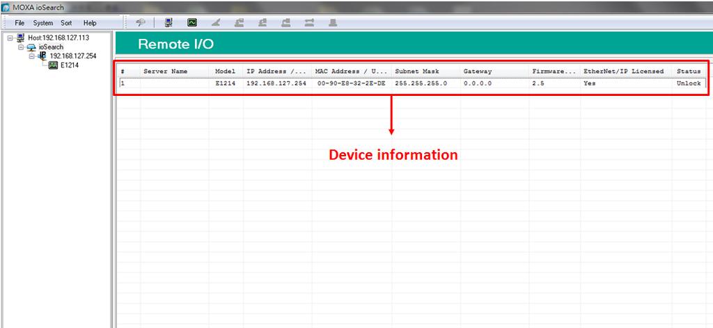 Step 6: Use iosearch to scan the devices on the network Connect the iologik E1200 devices to